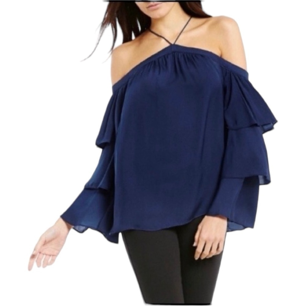 Gianni Bini Andy off the shoulder / tiered ruffle sleeve blouse size medium